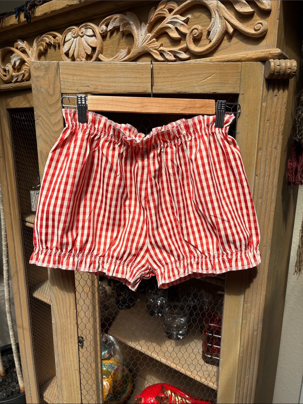 Polyester Red and White Gingham Bloomer Shorts